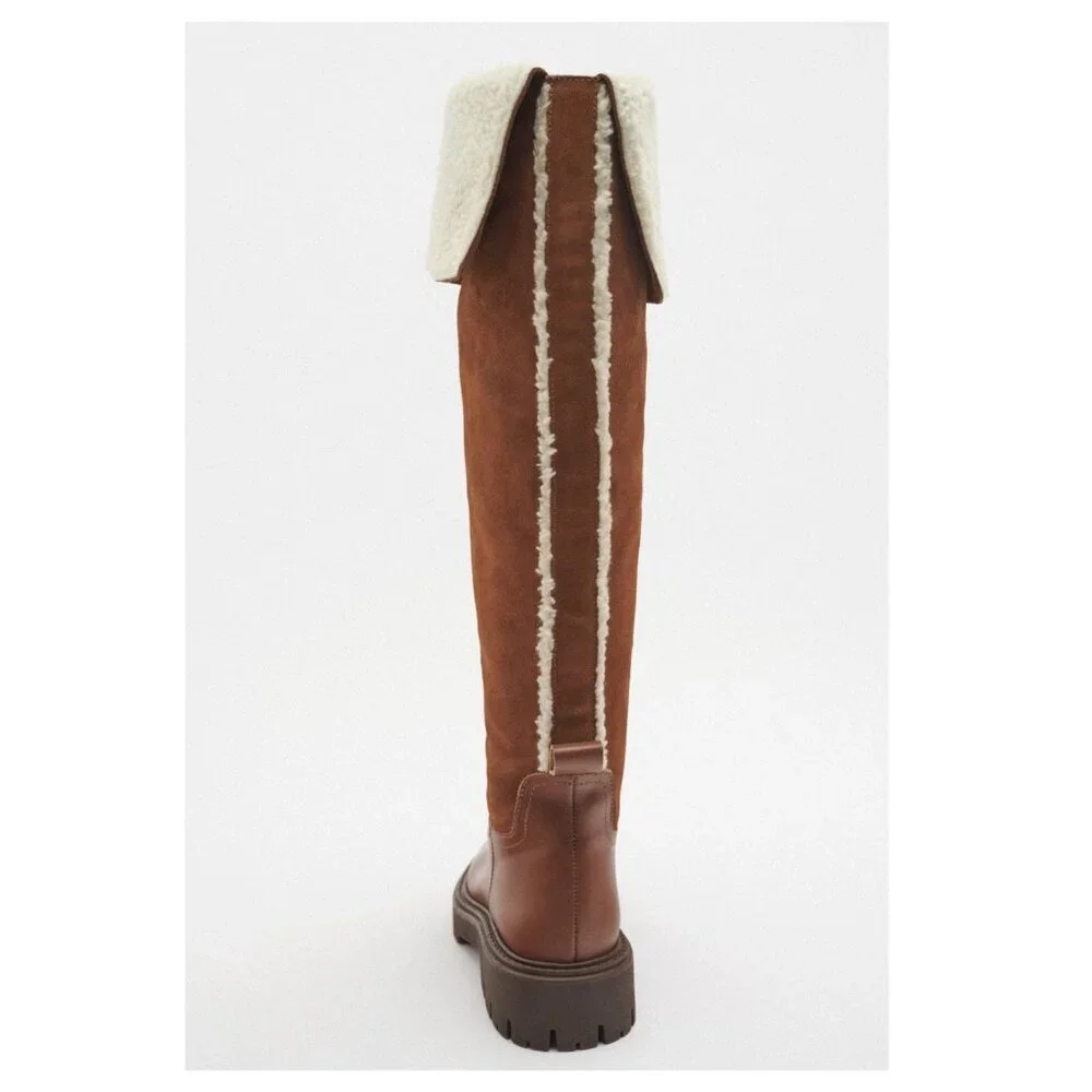 ZARA Over The Knee Boots with Fleece Trim